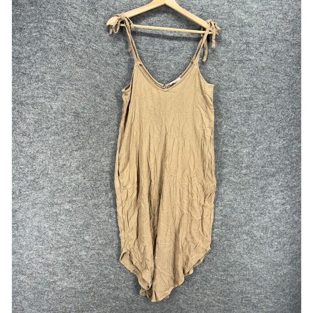 New UI Jumpsuit Women M Medium Beige V-Neck Zipper Sleeveless Rayon Casual